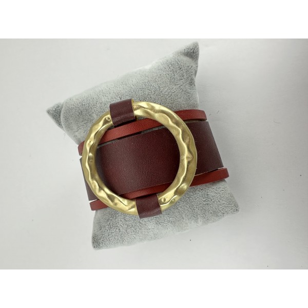 Bordo Deri Yuvarlak Desenli Bileklik